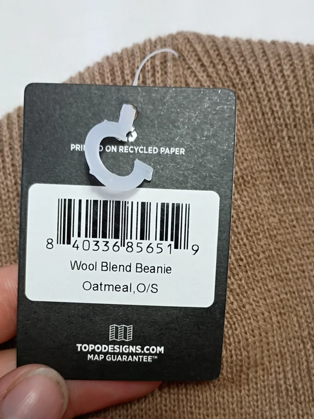 NWT Topo Designs Oatmeal Knit Wool Blend Beanie With Logo One Size Winter